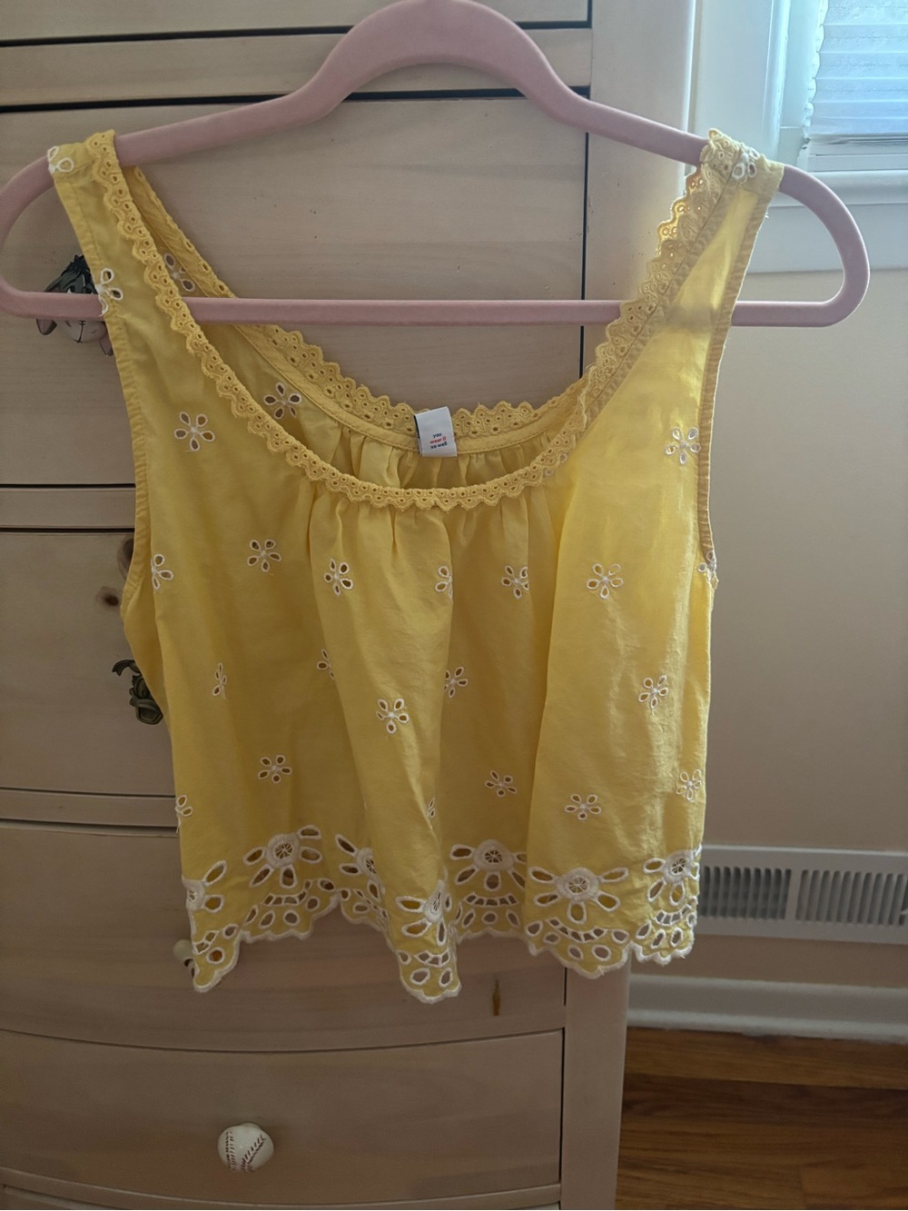 Yellow Eyelet Lace Trim Cropped Tank Top